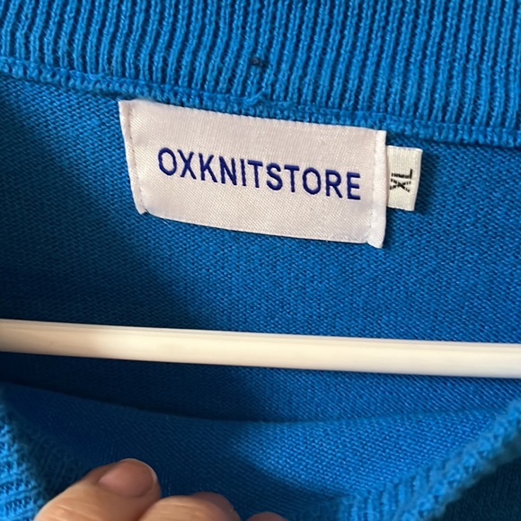 Women’s sweater XL by Oxhnitstore barely worn. Navy blue pink and yellow striped - Picture 3 of 6